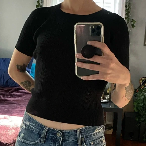 Joie Ribbed Knit Short Sleeve Blouse - Picture 8 of 8